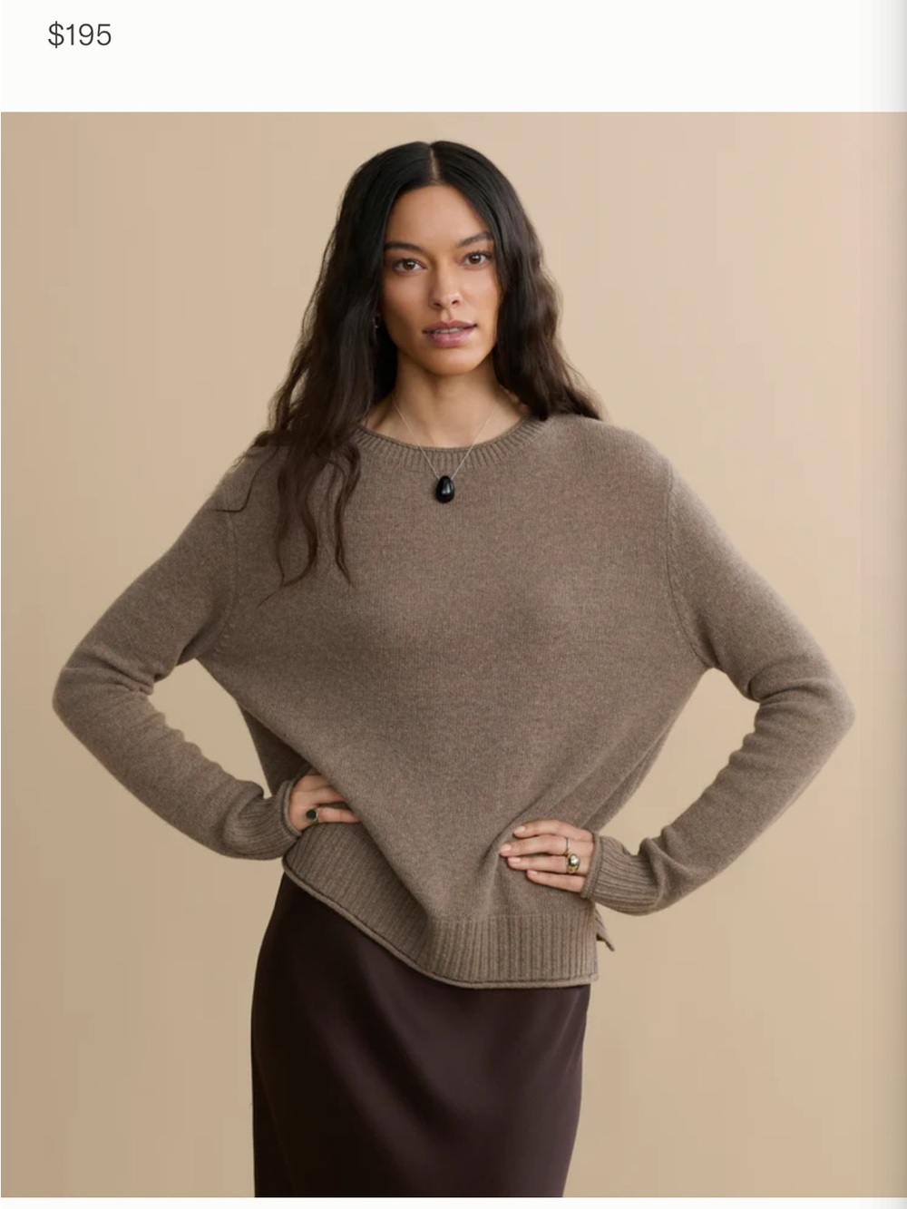 Jenni Kayne Taupe Crewneck Cashmere-Blend Sweater